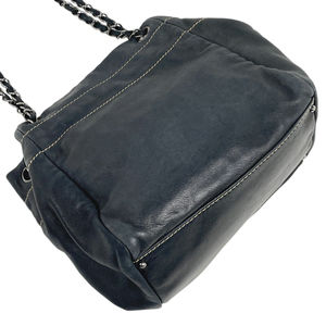 Chanel Logo Bag Shoulder Leather Navy Chain